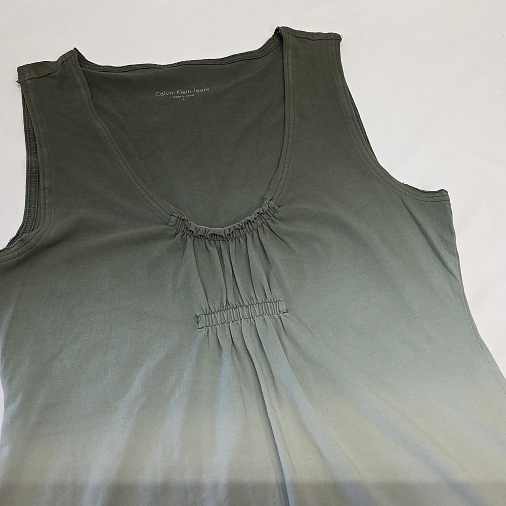 Calvin Klein Dress Womens S Green Ombre V-Neck Ruched Sleeveless Earthy Boho